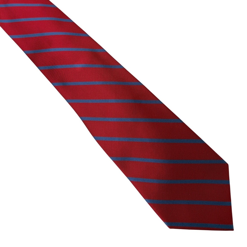 Rooster Mens Red‎ Blue Striped Silk Necktie Classic Ribbed Formal Tie